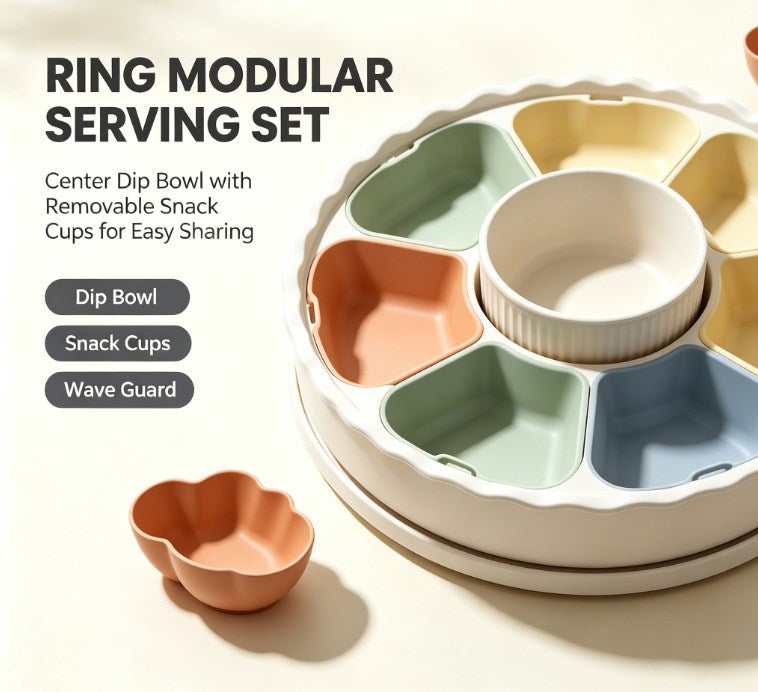 Pastel Multi-Compartment Snack Organizer Box - Sectioned Appetizer Dish with Center Bowl - Durable & Stylish Tableware for Gathering