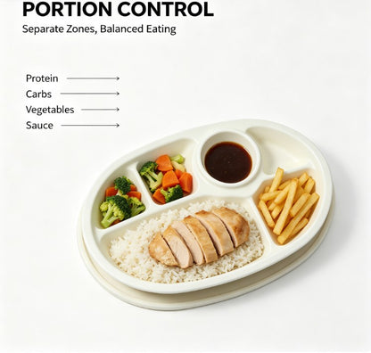 FOOD GRADE PP DIVIDED PLATE - SECTIONED DINNER TRAY - 4 COMPARTMENTS - BPA FREE - DISHWASHER SAFE - 1 UNIT