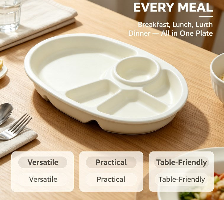 FOOD GRADE PP DIVIDED PLATE - SECTIONED DINNER TRAY - 4 COMPARTMENTS - BPA FREE - DISHWASHER SAFE - 1 UNIT