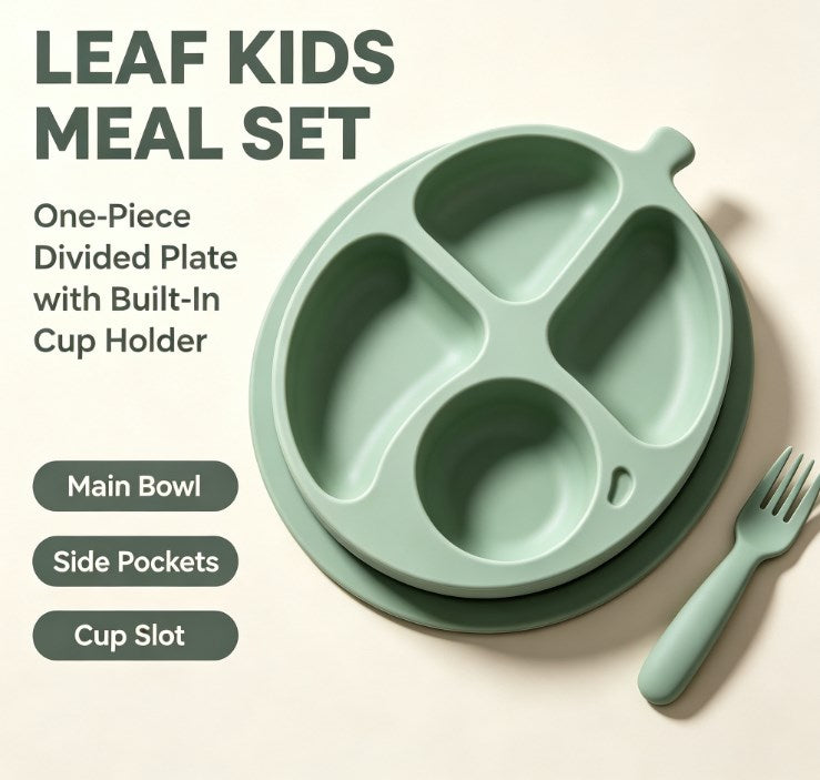 Kids Fruit-Shaped Divided Suction Plate Set - Sectioned Silicone Toddler Dinnerware with Matching Spoon & Fork - BPA Free, Non-Slip & Easy Clean
