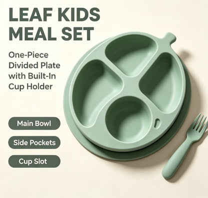 Kids Fruit-Shaped Divided Suction Plate Set - Sectioned Silicone Toddler Dinnerware with Matching Spoon & Fork - BPA Free, Non-Slip & Easy Clean