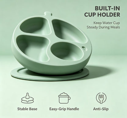 Kids Fruit-Shaped Divided Suction Plate Set - Sectioned Silicone Toddler Dinnerware with Matching Spoon & Fork - BPA Free, Non-Slip & Easy Clean