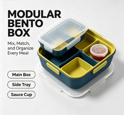 Leakproof Bento Lunch Box for Adults & Kids - Multi-Compartment Meal Prep Container with Sauce Cup & Airtight Locking Lid - BPA Free, Microwave & Dishwasher Safe