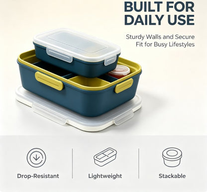 Leakproof Bento Lunch Box for Adults & Kids - Multi-Compartment Meal Prep Container with Sauce Cup & Airtight Locking Lid - BPA Free, Microwave & Dishwasher Safe