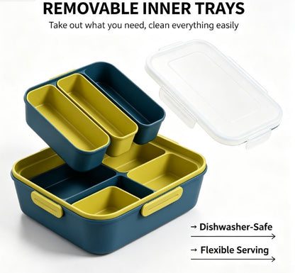 Leakproof Bento Lunch Box for Adults & Kids - Multi-Compartment Meal Prep Container with Sauce Cup & Airtight Locking Lid - BPA Free, Microwave & Dishwasher Safe