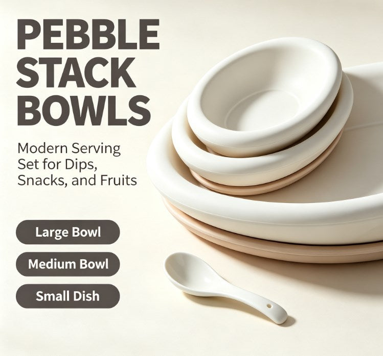 Minimalist Ceramic Tableware Set - Elegant Oval Serving Platters, Bowls & Spoon - Modern Non-Slip Dinnerware for Home & Kitchen