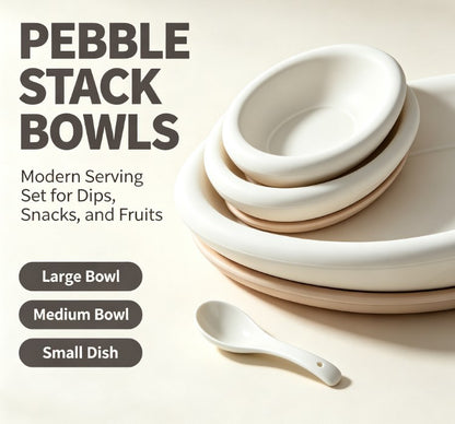 Minimalist Ceramic Tableware Set - Elegant Oval Serving Platters, Bowls & Spoon - Modern Non-Slip Dinnerware for Home & Kitchen