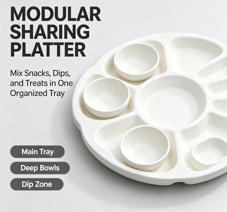 Modern Circular Divided Serving Dish - Multifunctional Snack & Fruit Tray with Deep Compartments - Durable, Safe & Easy to Clean Tableware