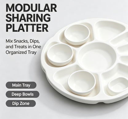 Modern Circular Divided Serving Dish - Multifunctional Snack & Fruit Tray with Deep Compartments - Durable, Safe & Easy to Clean Tableware