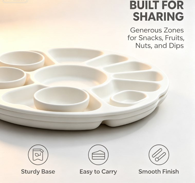 Modern Circular Divided Serving Dish - Multifunctional Snack & Fruit Tray with Deep Compartments - Durable, Safe & Easy to Clean Tableware