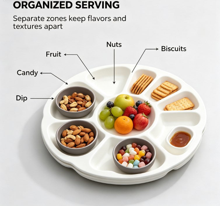 Modern Circular Divided Serving Dish - Multifunctional Snack & Fruit Tray with Deep Compartments - Durable, Safe & Easy to Clean Tableware