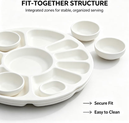 Modern Circular Divided Serving Dish - Multifunctional Snack & Fruit Tray with Deep Compartments - Durable, Safe & Easy to Clean Tableware