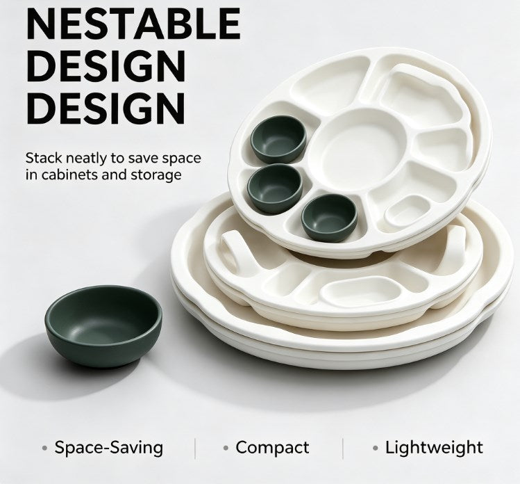 Modern Circular Divided Serving Dish - Multifunctional Snack & Fruit Tray with Deep Compartments - Durable, Safe & Easy to Clean Tableware