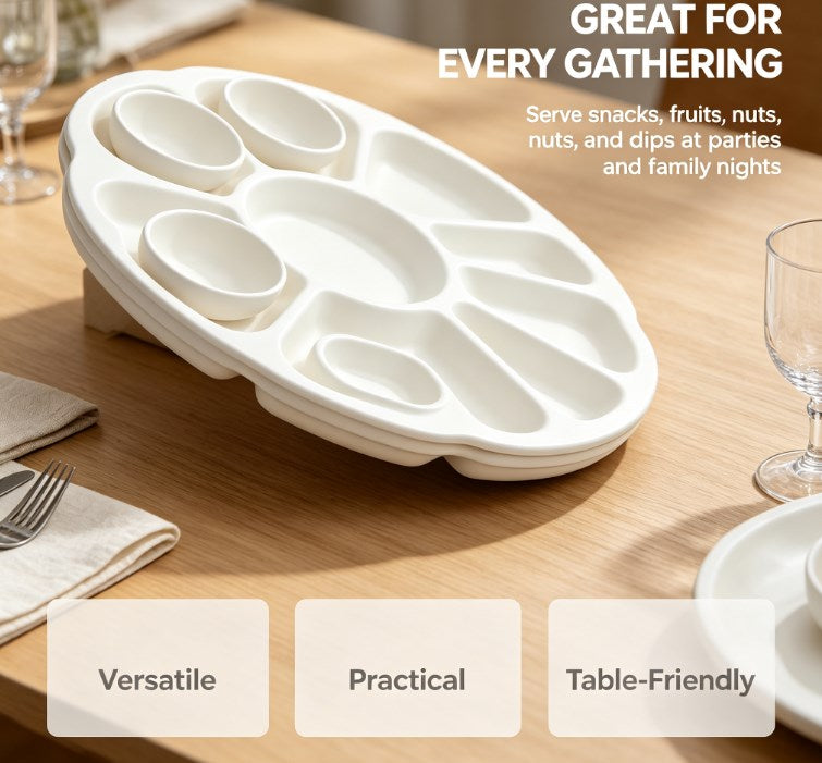 Modern Circular Divided Serving Dish - Multifunctional Snack & Fruit Tray with Deep Compartments - Durable, Safe & Easy to Clean Tableware