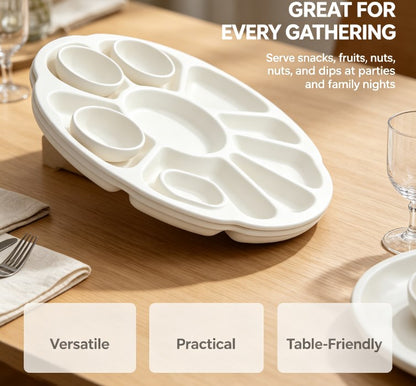 Modern Circular Divided Serving Dish - Multifunctional Snack & Fruit Tray with Deep Compartments - Durable, Safe & Easy to Clean Tableware