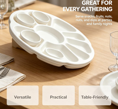 Modern Circular Divided Serving Dish - Multifunctional Snack & Fruit Tray with Deep Compartments - Durable, Safe & Easy to Clean Tableware