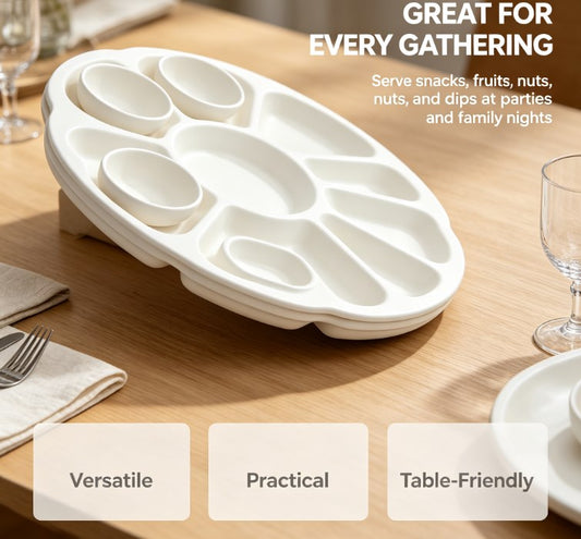 Modern Circular Divided Serving Dish - Multifunctional Snack & Fruit Tray with Deep Compartments - Durable, Safe & Easy to Clean Tableware