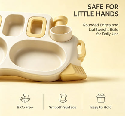 Novelty Train Divided Dinner Plate for Kids - Sectioned Feeding Tray with Matching Cutlery Set - Safe, Durable & Fun Tableware for Picky Eaters