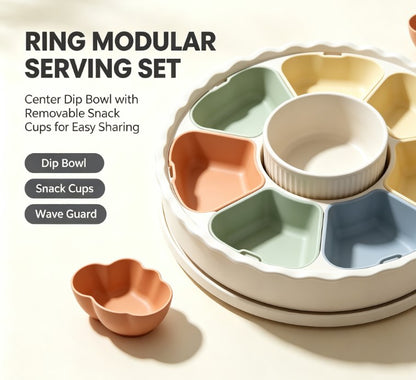 Pastel Multi-Compartment Snack Organizer Box - Sectioned Appetizer Dish with Center Bowl - Durable & Stylish Tableware for Gathering