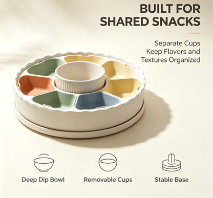 Pastel Multi-Compartment Snack Organizer Box - Sectioned Appetizer Dish with Center Bowl - Durable & Stylish Tableware for Gathering