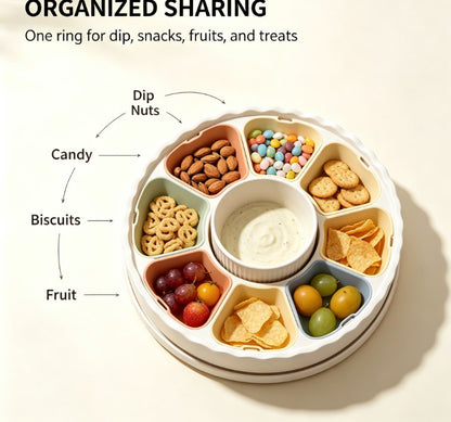 Pastel Multi-Compartment Snack Organizer Box - Sectioned Appetizer Dish with Center Bowl - Durable & Stylish Tableware for Gathering