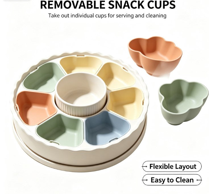 Pastel Multi-Compartment Snack Organizer Box - Sectioned Appetizer Dish with Center Bowl - Durable & Stylish Tableware for Gathering