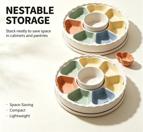 Pastel Multi-Compartment Snack Organizer Box - Sectioned Appetizer Dish with Center Bowl - Durable & Stylish Tableware for Gathering