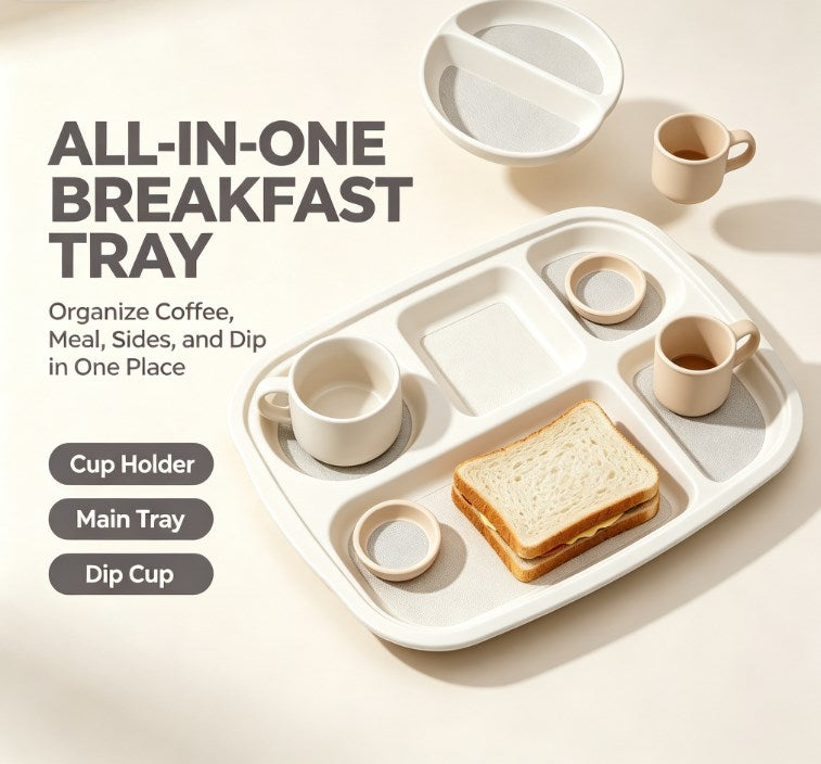 Premium Sectioned Dinnerware Set - Large Divided Serving Tray with Matching Cups & Bowls - Eco-Friendly, BPA-Free Food Container for Family & Kids