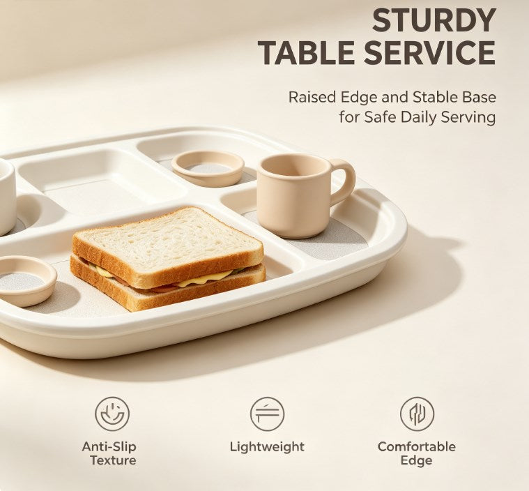 Premium Sectioned Dinnerware Set - Large Divided Serving Tray with Matching Cups & Bowls - Eco-Friendly, BPA-Free Food Container for Family & Kids
