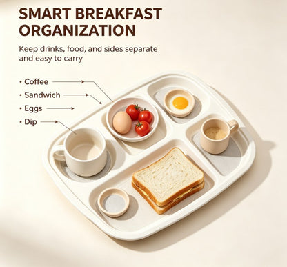 Premium Sectioned Dinnerware Set - Large Divided Serving Tray with Matching Cups & Bowls - Eco-Friendly, BPA-Free Food Container for Family & Kids