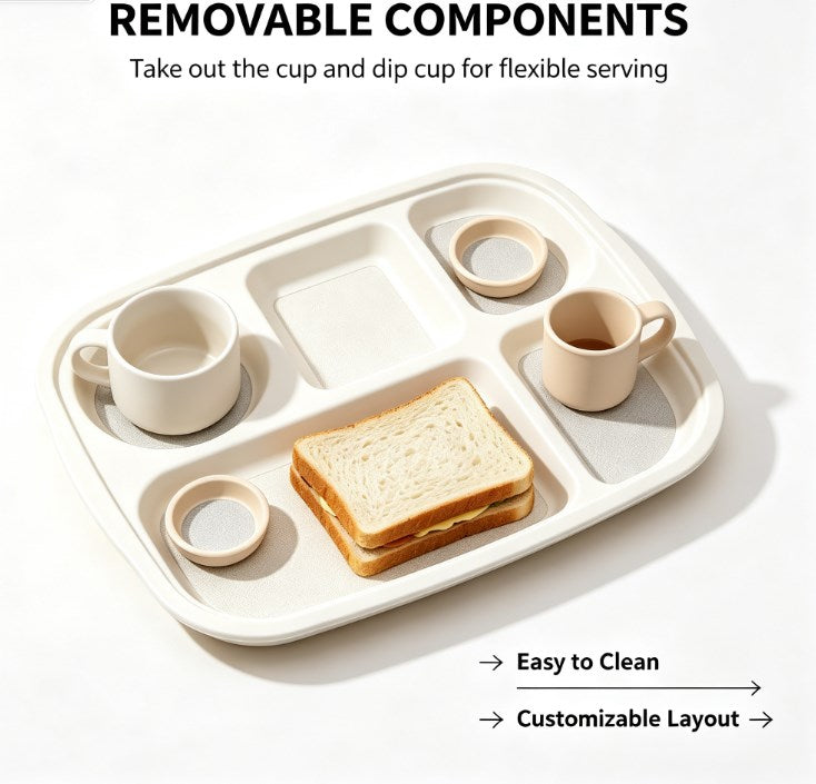 Premium Sectioned Dinnerware Set - Large Divided Serving Tray with Matching Cups & Bowls - Eco-Friendly, BPA-Free Food Container for Family & Kids