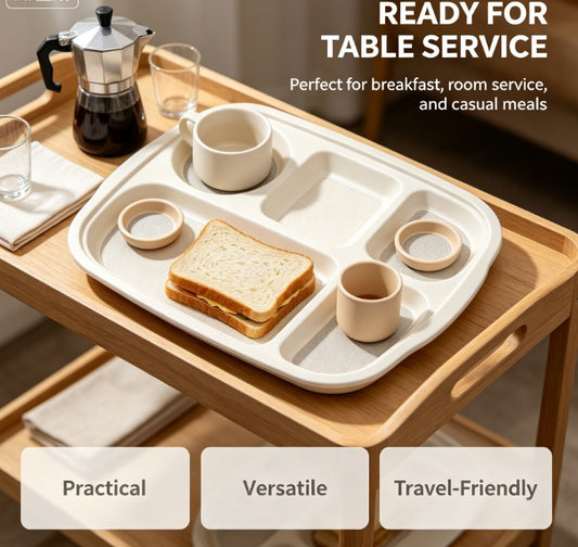 Premium Sectioned Dinnerware Set - Large Divided Serving Tray with Matching Cups & Bowls - Eco-Friendly, BPA-Free Food Container for Family & Kids